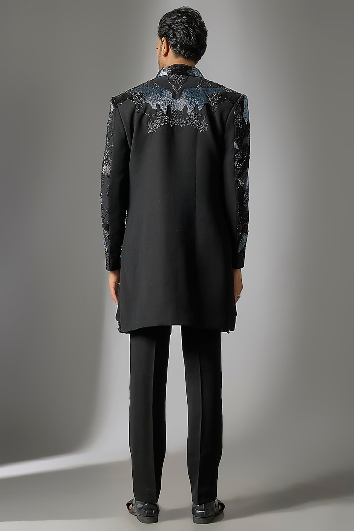 Black Polyester Indo-Western Set by Jayesh and Kaajal Shah Men at Pernia's Pop Up Shop