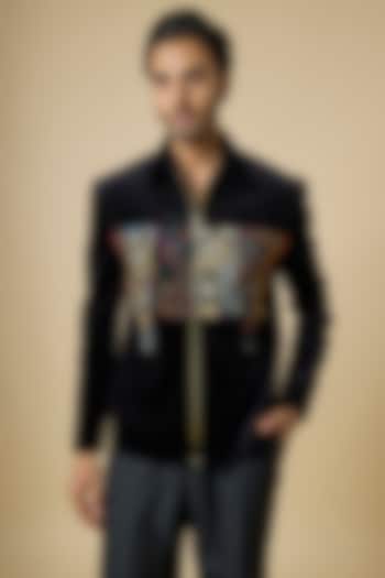 Black Velvet Embroidered Jacket by Jayesh and Kaajal Shah Men at Pernia's Pop Up Shop