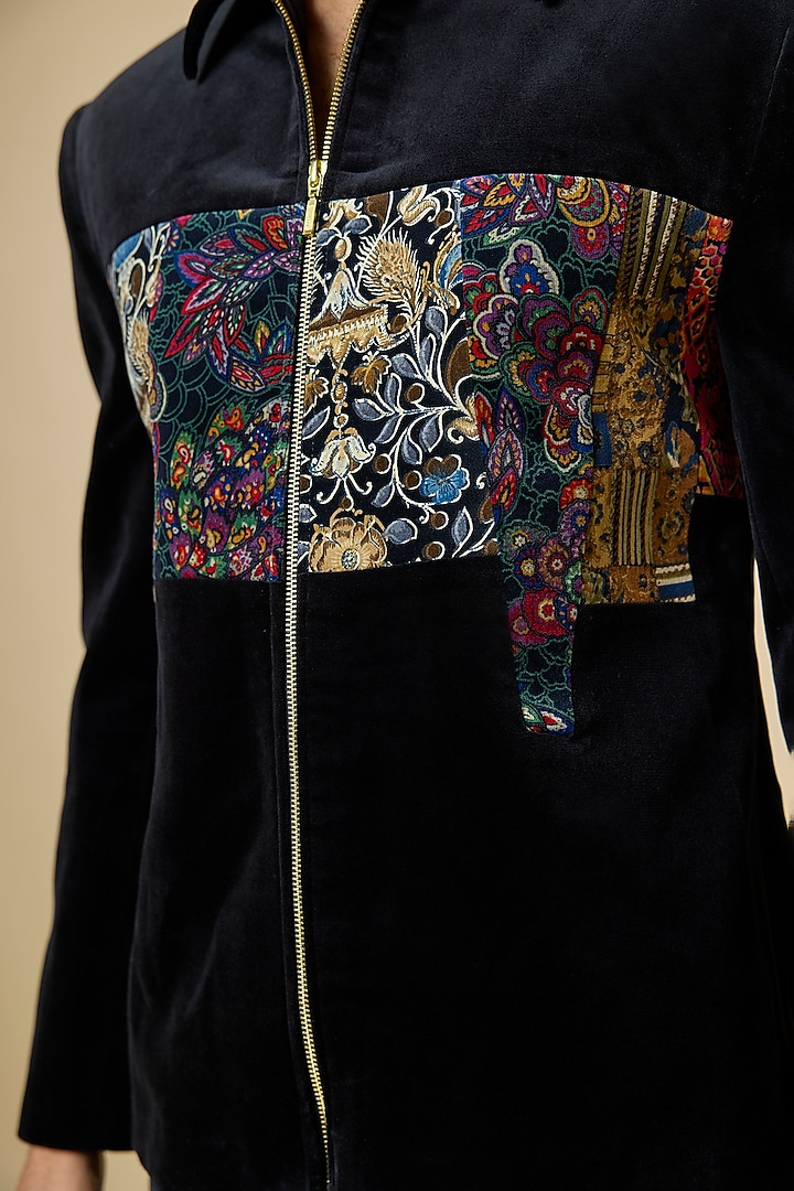 Black Velvet Embroidered Jacket by Jayesh and Kaajal Shah Men at Pernia's Pop Up Shop