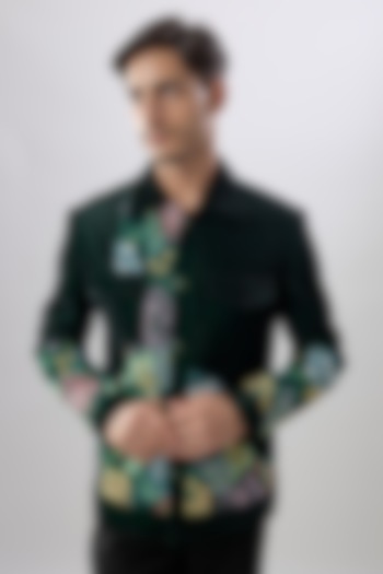 Bottle Green Corduroy Jacket by Jayesh and Kaajal Shah Men at Pernia's Pop Up Shop