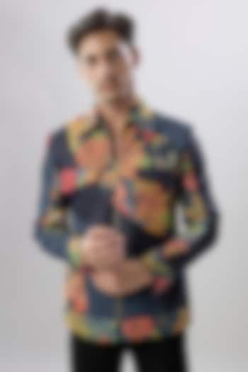 Blue Textured Fabric Jacket by Jayesh and Kaajal Shah Men at Pernia's Pop Up Shop