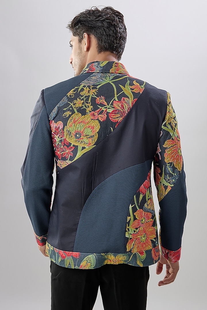 Blue Textured Fabric Jacket by Jayesh and Kaajal Shah Men at Pernia's Pop Up Shop