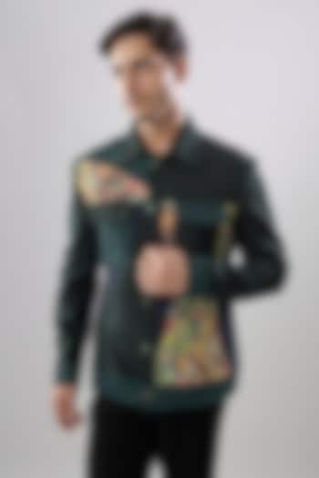 Green Textured Fabric Jacket by Jayesh and Kaajal Shah Men at Pernia's Pop Up Shop