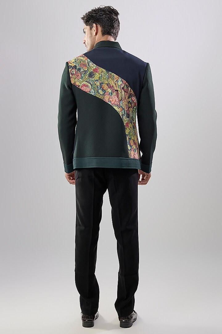 Green Textured Fabric Jacket by Jayesh and Kaajal Shah Men at Pernia's Pop Up Shop
