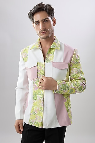 Lime Cotton Jacket by Jayesh and Kaajal Shah Men