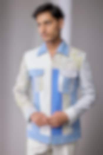 Light Blue Silk Jacket by Jayesh and Kaajal Shah Men at Pernia's Pop Up Shop