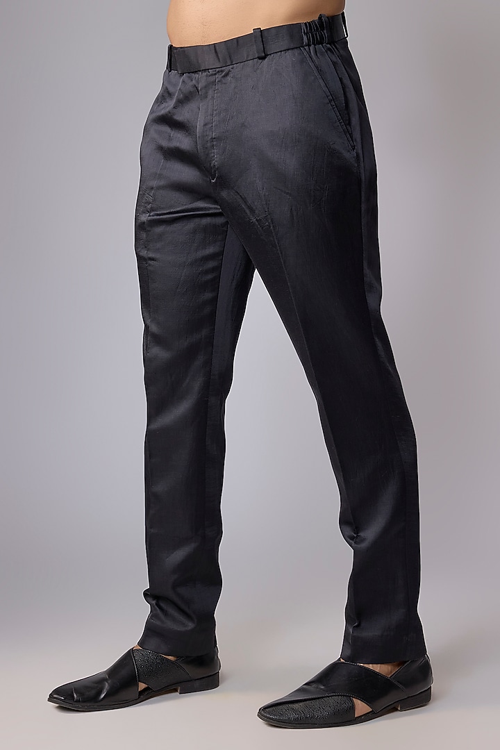 Dark Grey Silk Nehru Jacket Set by Jayesh and Kaajal Shah Men at Pernia's Pop Up Shop
