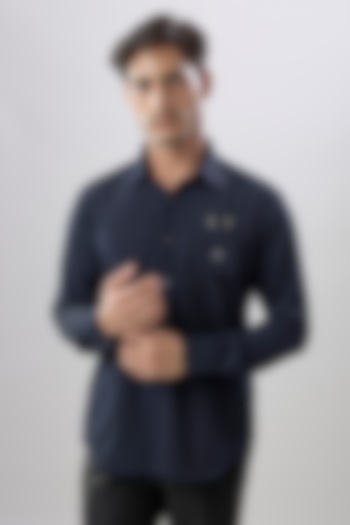 Navy Blue Crepe Party Wear Shirt by Jayesh and Kaajal Shah Men at Pernia's Pop Up Shop