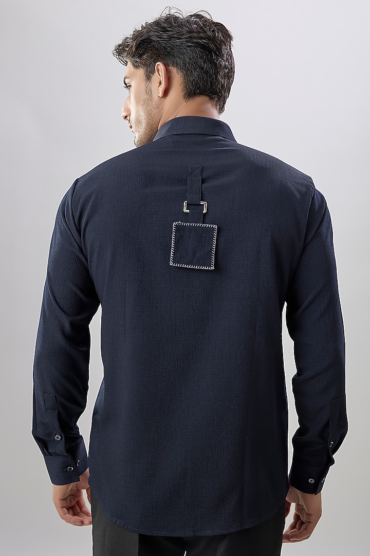 Navy Blue Crepe Party Wear Shirt by Jayesh and Kaajal Shah Men at Pernia's Pop Up Shop