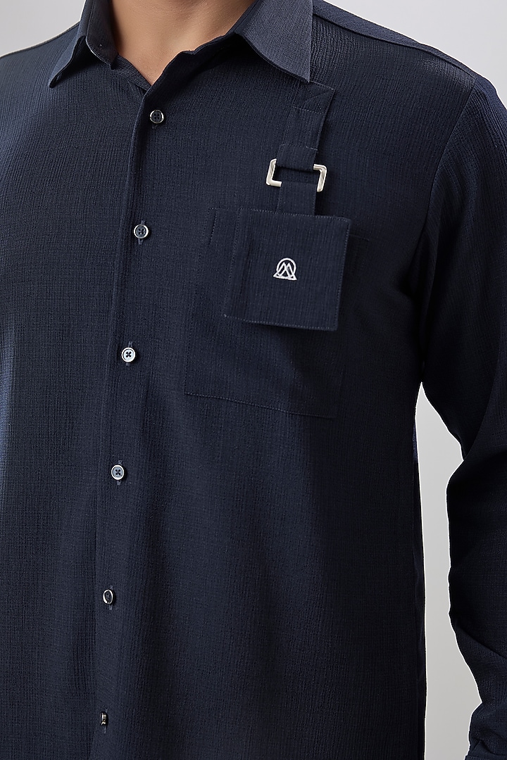 Navy Blue Crepe Party Wear Shirt by Jayesh and Kaajal Shah Men at Pernia's Pop Up Shop