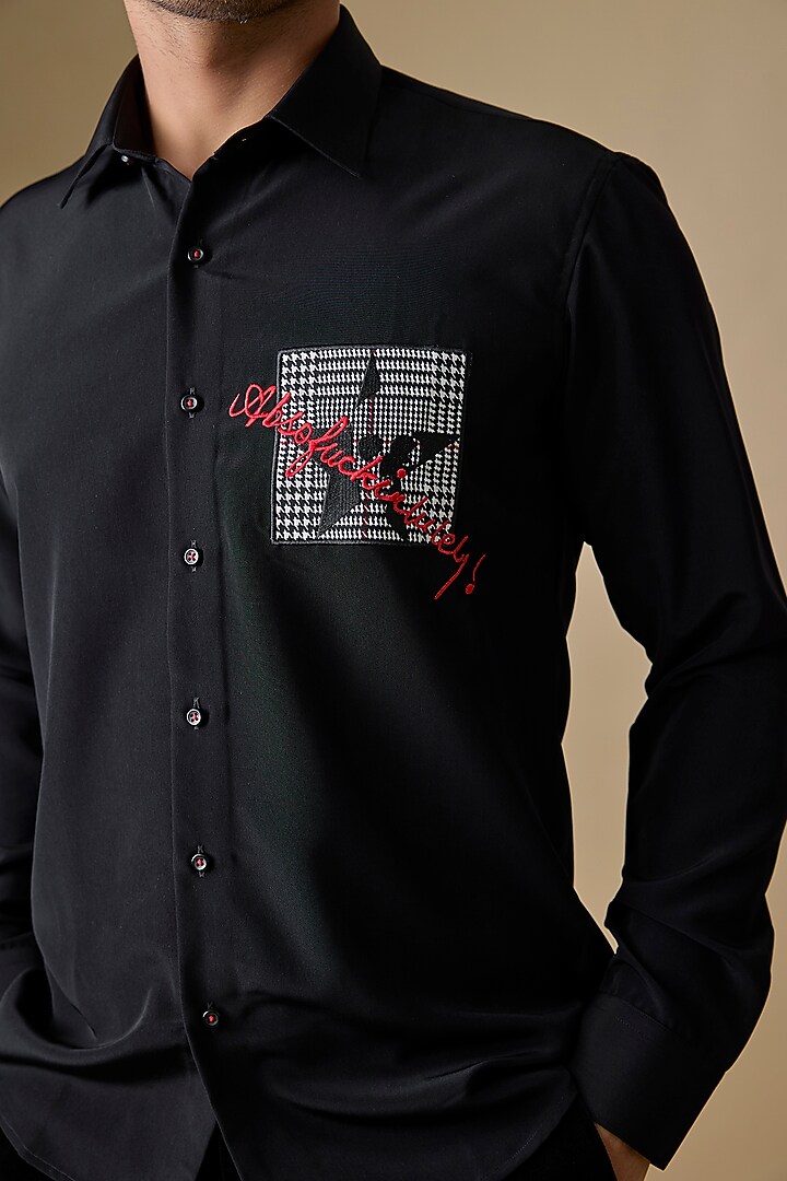 Black Polyester Party Wear Shirt by Jayesh and Kaajal Shah Men at Pernia's Pop Up Shop