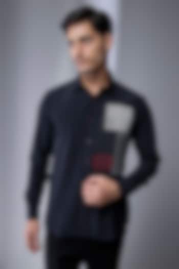 Black Cotton Blend Party Wear Shirt by Jayesh and Kaajal Shah Men at Pernia's Pop Up Shop