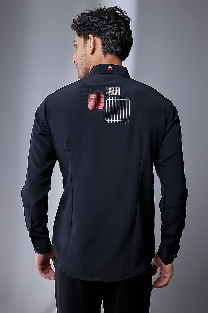 Black Cotton Blend Party Wear Shirt by Jayesh and Kaajal Shah Men at Pernia's Pop Up Shop