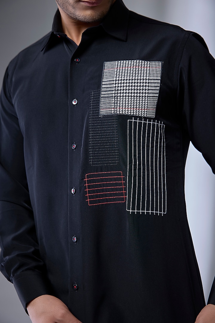 Black Cotton Blend Party Wear Shirt by Jayesh and Kaajal Shah Men at Pernia's Pop Up Shop