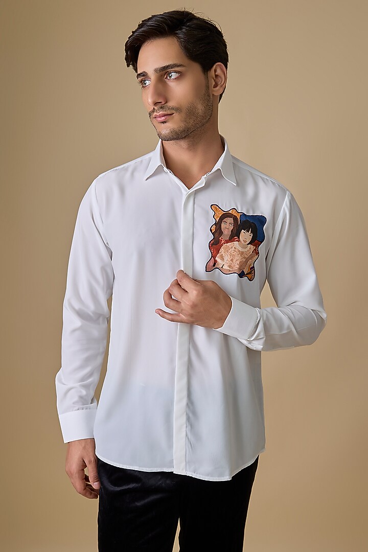 White Polyester Party Wear Shirt by Jayesh and Kaajal Shah Men at Pernia's Pop Up Shop