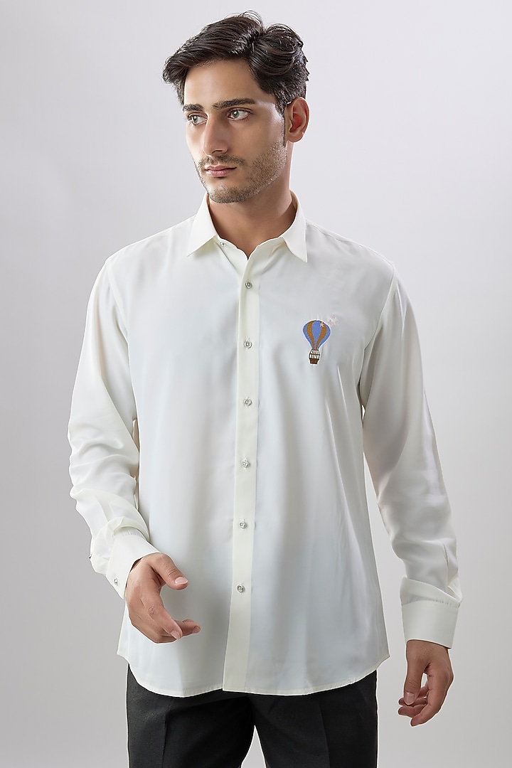 Cream Cotton Party Wear Shirt by Jayesh and Kaajal Shah Men at Pernia's Pop Up Shop