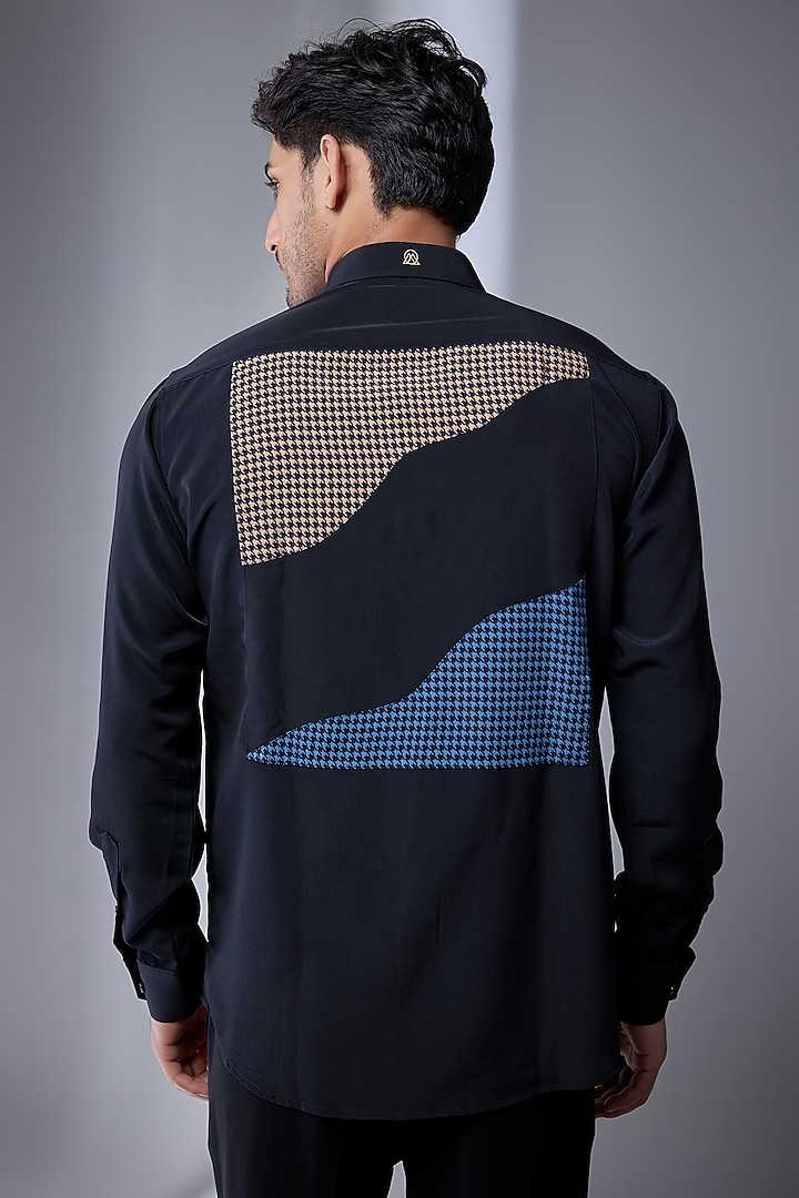 Black Cotton Blend Party Wear Shirt by Jayesh and Kaajal Shah Men at Pernia's Pop Up Shop