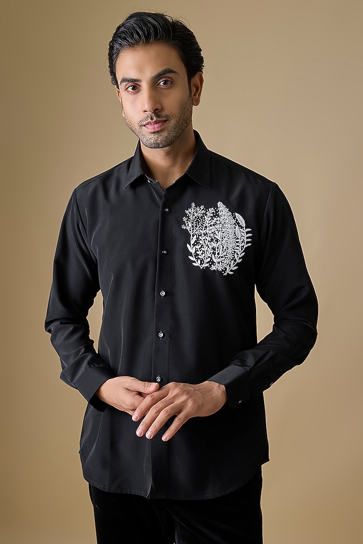 Black Polyester Shirt by Jayesh and Kaajal Shah