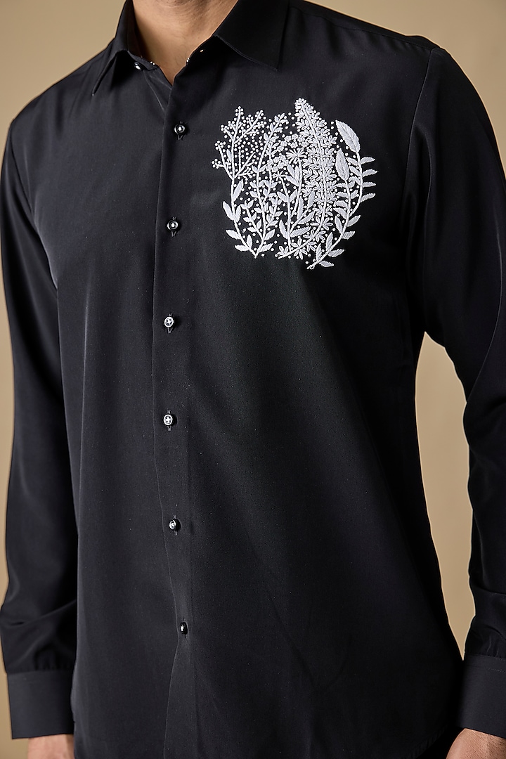Black Polyester Party Wear Shirt by Jayesh and Kaajal Shah Men at Pernia's Pop Up Shop