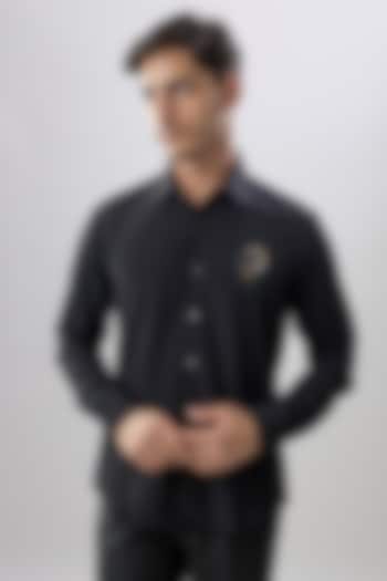 Black Cotton Party Wear Shirt by Jayesh and Kaajal Shah Men at Pernia's Pop Up Shop