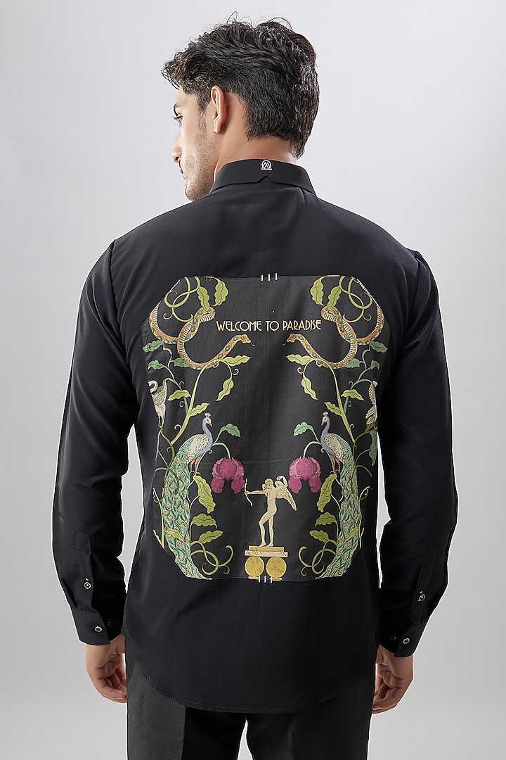 Black Cotton Party Wear Shirt by Jayesh and Kaajal Shah Men at Pernia's Pop Up Shop
