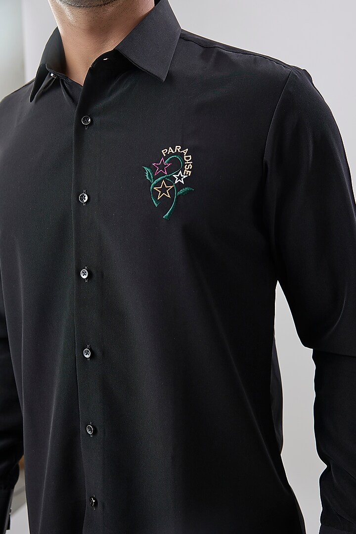 Black Cotton Party Wear Shirt by Jayesh and Kaajal Shah Men at Pernia's Pop Up Shop