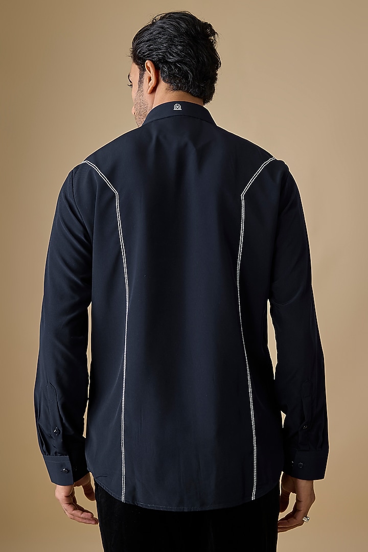 Navy Blue Polyester Party Wear Shirt by Jayesh and Kaajal Shah Men at Pernia's Pop Up Shop