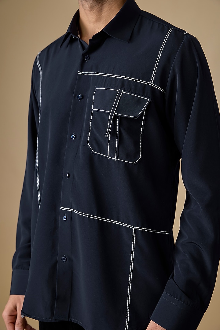 Navy Blue Polyester Party Wear Shirt by Jayesh and Kaajal Shah Men at Pernia's Pop Up Shop