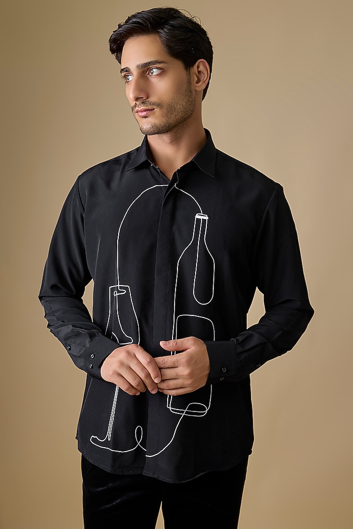 Navy Blue Polyester Party Wear Shirt by Jayesh and Kaajal Shah Men at Pernia's Pop Up Shop