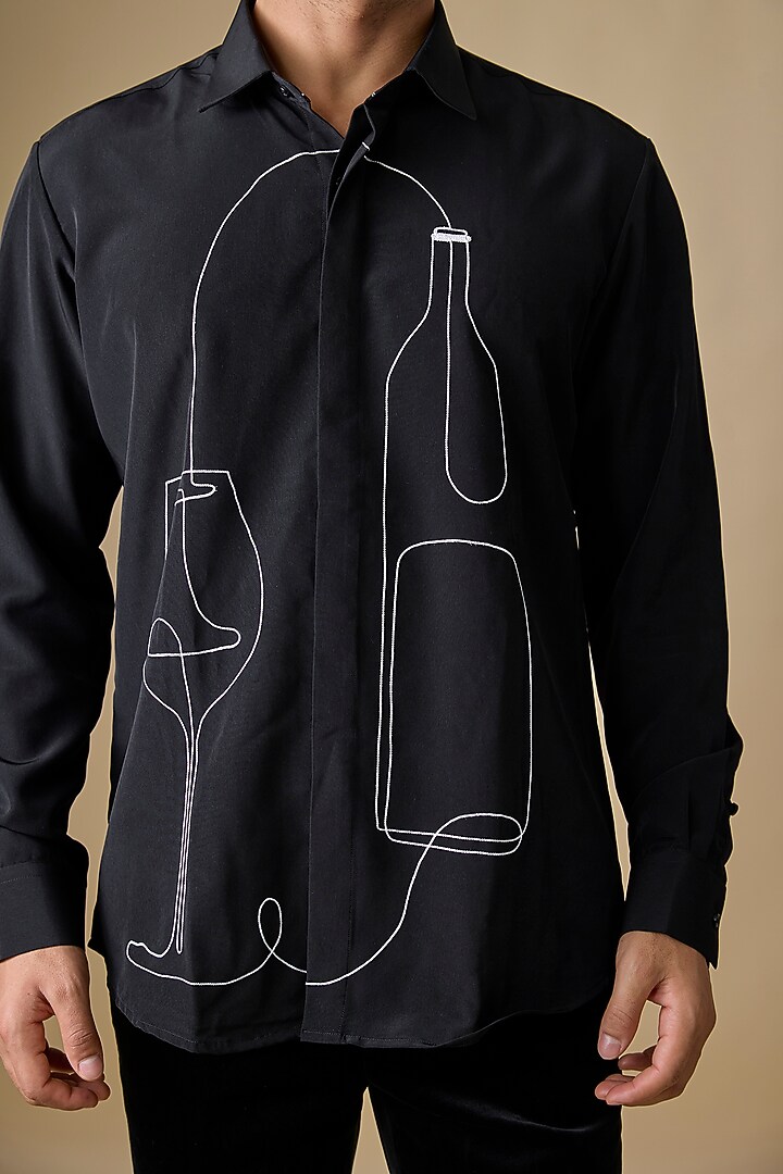 Navy Blue Polyester Party Wear Shirt by Jayesh and Kaajal Shah Men at Pernia's Pop Up Shop