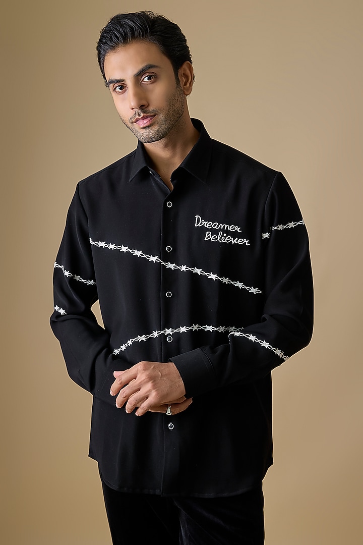 Black Polyester Shirt by Jayesh and Kaajal Shah