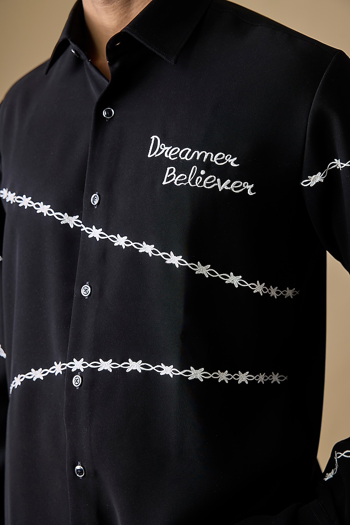 Black Polyester Party Wear Shirt by Jayesh and Kaajal Shah Men at Pernia's Pop Up Shop