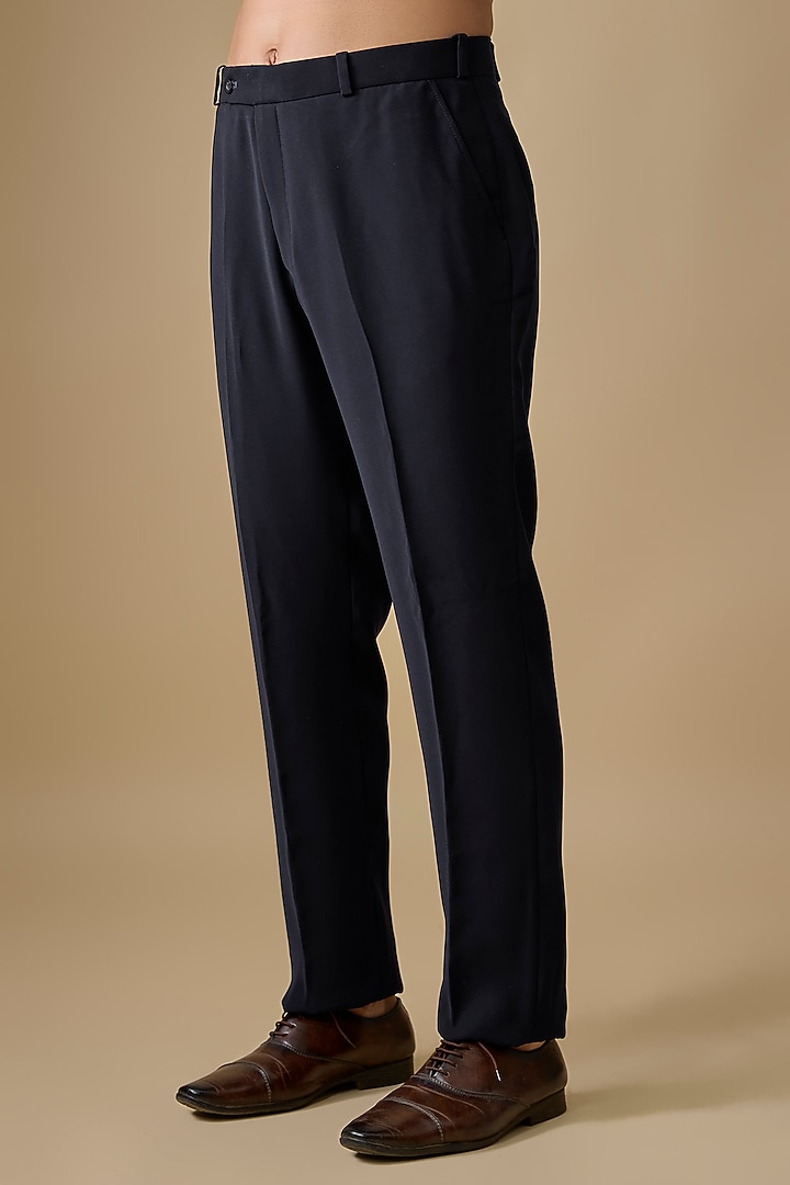 Navy Silk Groom Indowestern Jacket Set by Jayesh and Kaajal Shah Men at Pernia's Pop Up Shop