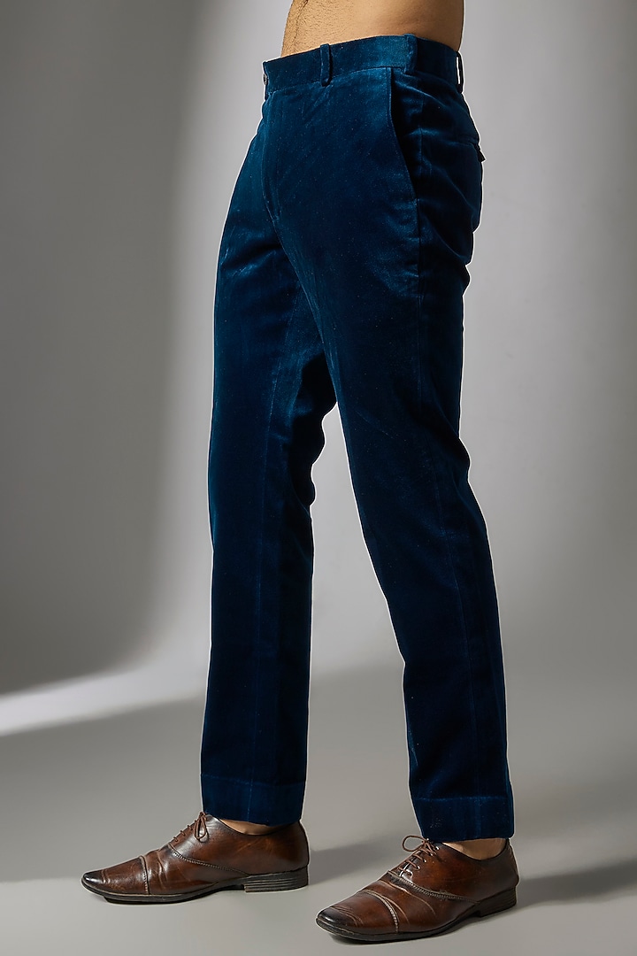 Teal Blue Velvet Tuxedo Set by Jayesh and Kaajal Shah Men at Pernia's Pop Up Shop