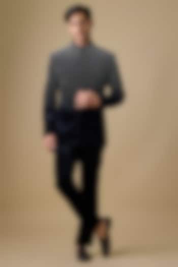 Navy Blue Polyester Wedding Bandhgala Set by Jayesh and Kaajal Shah Men at Pernia's Pop Up Shop