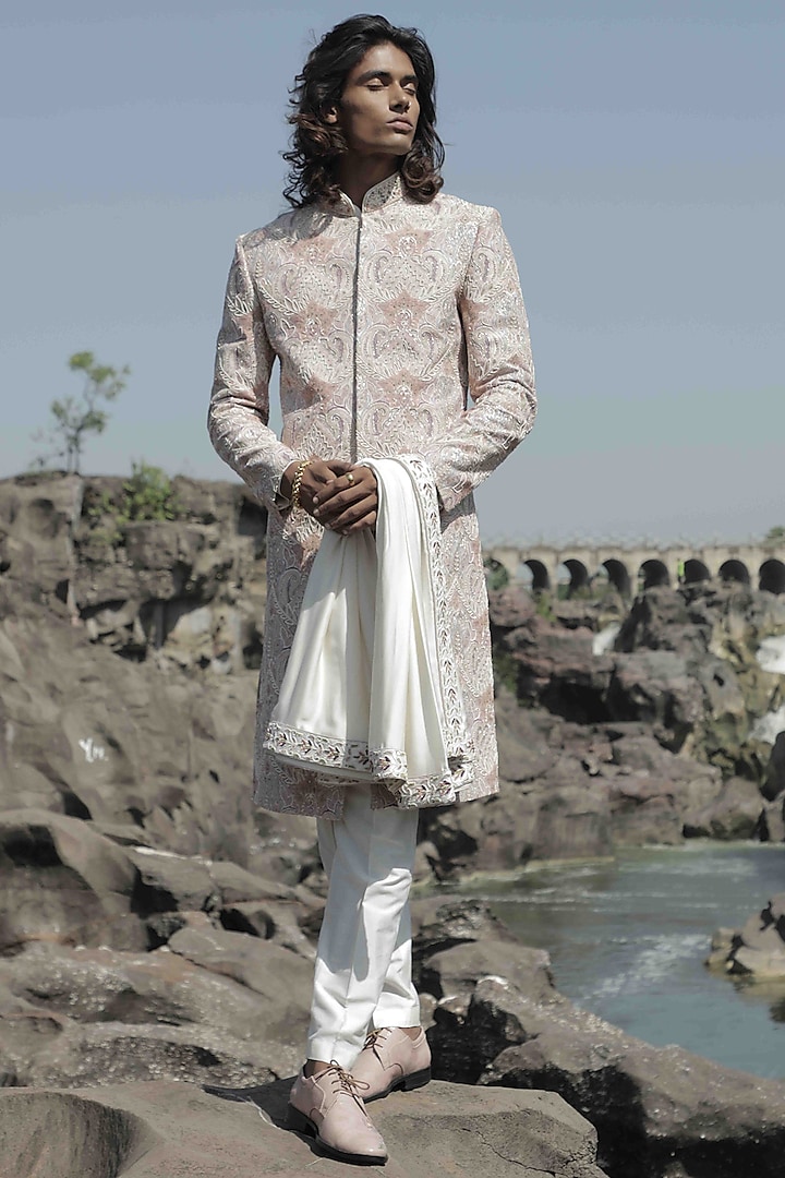 Multi-Colored Embroidered Sherwani Set by Jayesh and Kaajal Shah