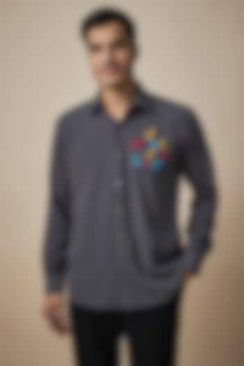 Grey Knitted Fabric Shirt by Jayesh and Kaajal Shah