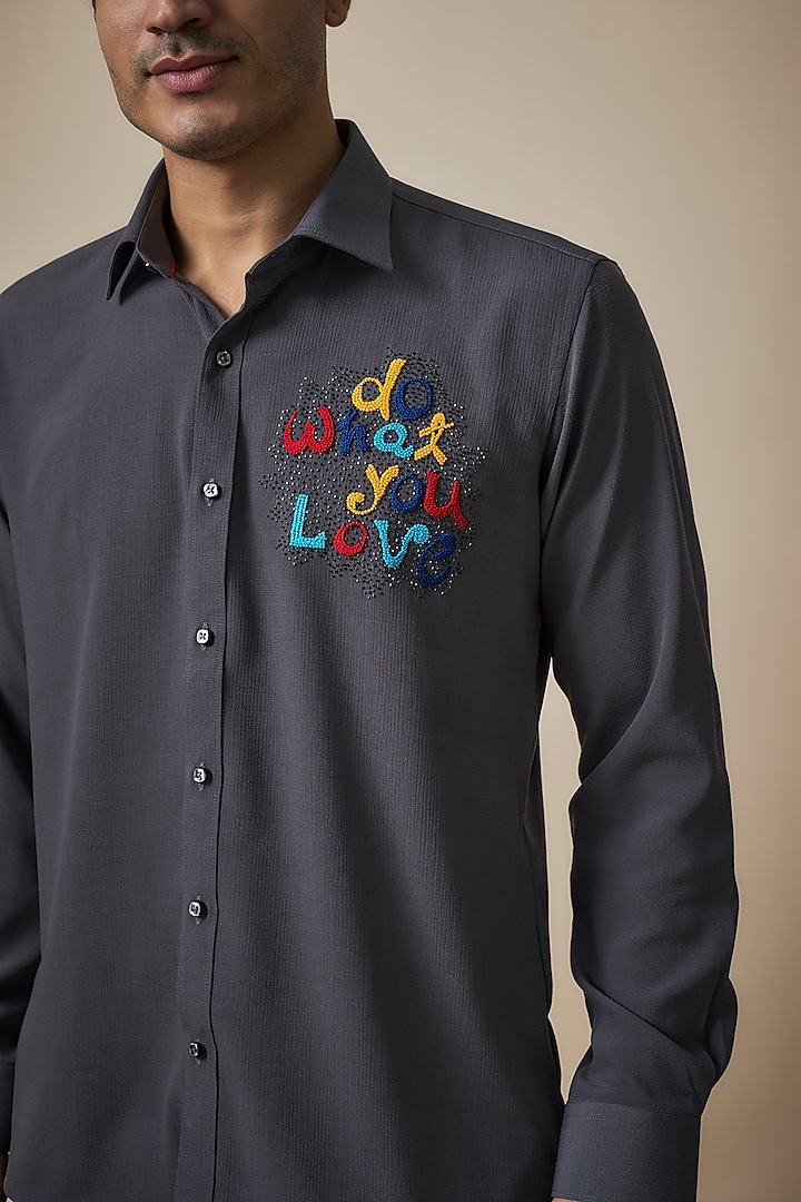 Grey Knitted Fabric Party Wear Shirt by Jayesh and Kaajal Shah Men at Pernia's Pop Up Shop