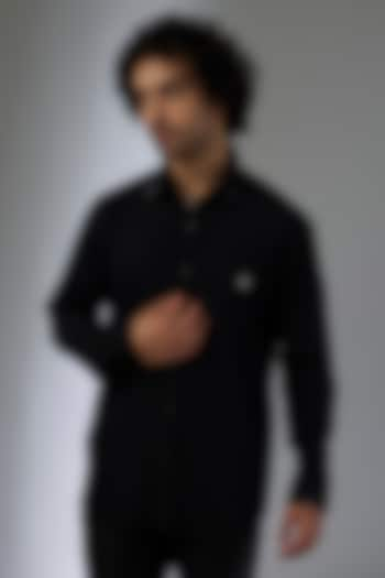 Black Knitted Fabric Shirt by Jayesh and Kaajal Shah at Pernia's Pop Up Shop