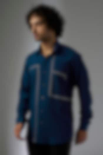 Blue Knitted Fabric Shirt by Jayesh and Kaajal Shah