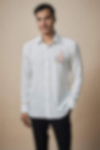 White Knitted Fabric Shirt by Jayesh and Kaajal Shah