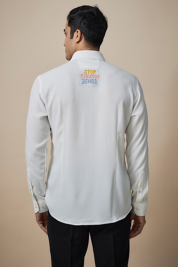 White Knitted Fabric Party Wear Shirt by Jayesh and Kaajal Shah Men at Pernia's Pop Up Shop
