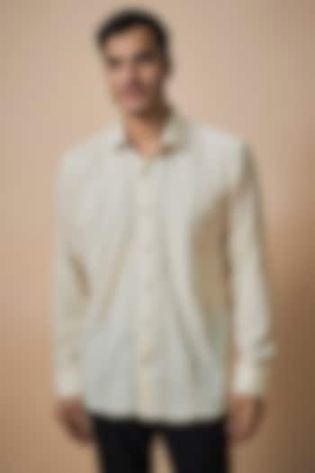 White Knitted Fabric Shirt by Jayesh and Kaajal Shah