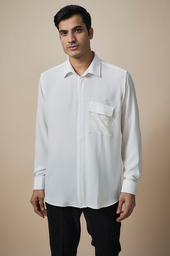 White Knitted Fabric Shirt by Jayesh and Kaajal Shah at Pernia's Pop Up Shop