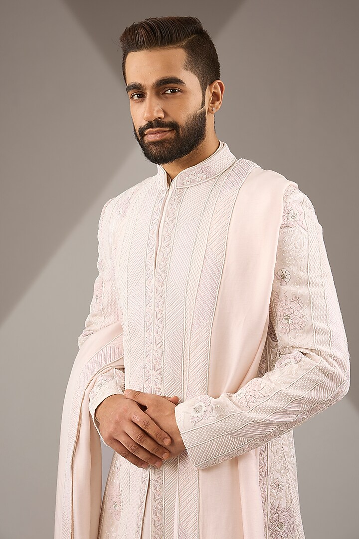 Gold Raw Silk Groom Sherwani Set by Jayesh and Kaajal Shah Men at Pernia's Pop Up Shop