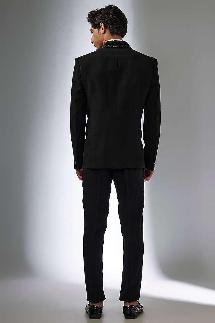 Black Terry Rayon Blazer Set by Jayesh and Kaajal Shah Men at Pernia's Pop Up Shop