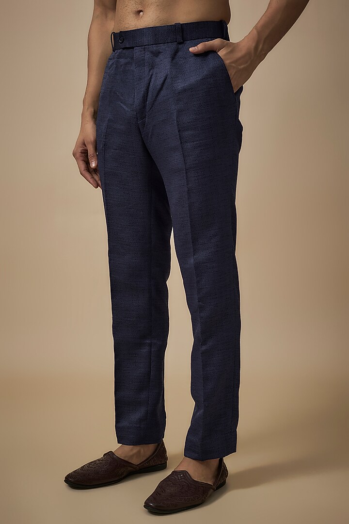 Navy Blue Terry Rayon Indo-Western Set by Jayesh and Kaajal Shah Men at Pernia's Pop Up Shop