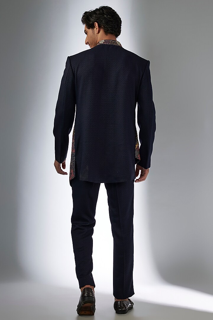 Blue Polyester Wedding Indowestern Set by Jayesh and Kaajal Shah Men at Pernia's Pop Up Shop