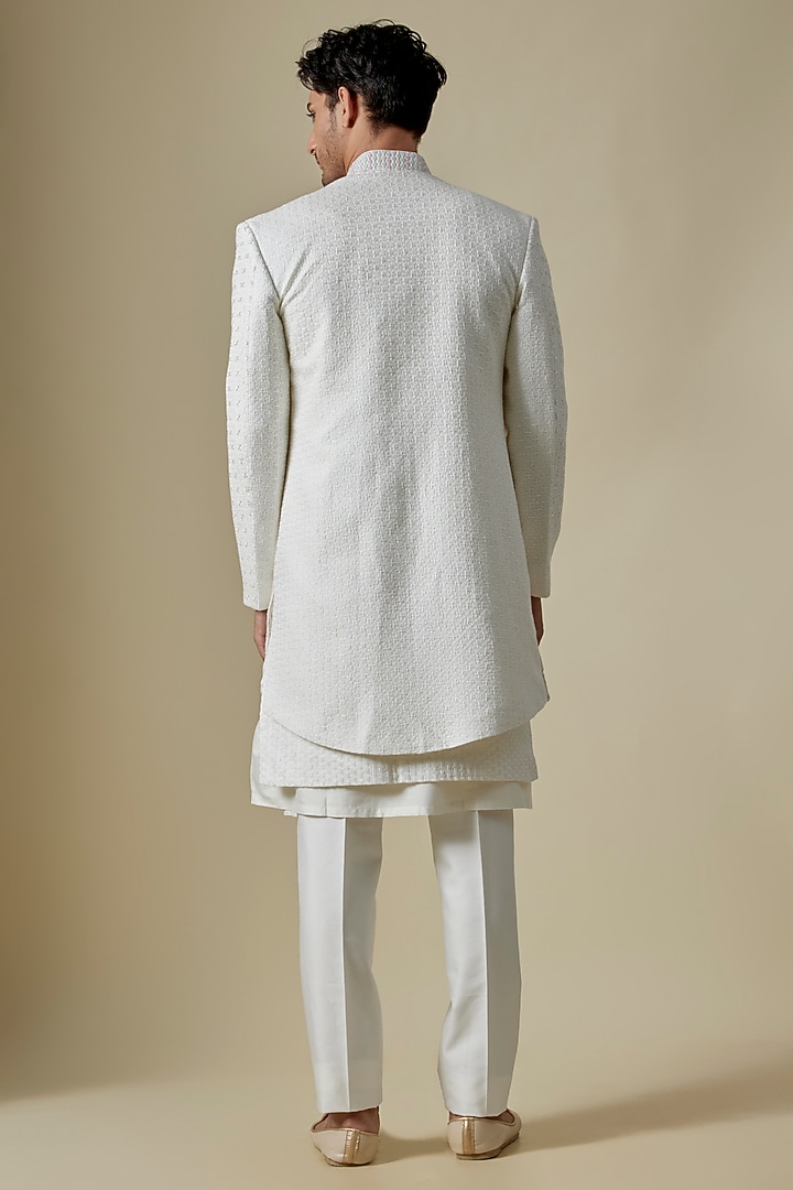 Cream Lucknowi Open Groom Sherwani Set by Jayesh and Kaajal Shah Men at Pernia's Pop Up Shop