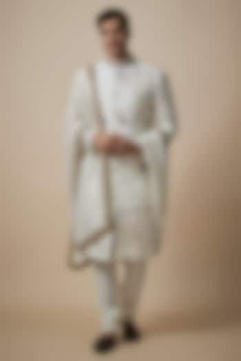 Ivory Lucknowi Sherwani Set by Jayesh and Kaajal Shah